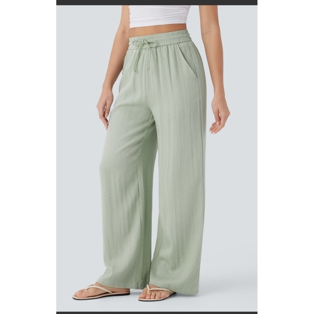 Halara High Waisted Drawstring Pocket Wide Leg Casual Linen- Small - Picture 3 of 7